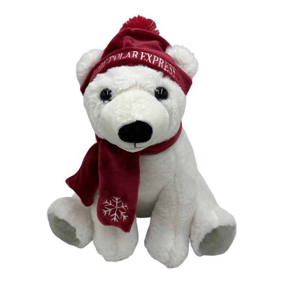 The Polar Express Plush Bear Stuffed Animal VHTF Red Snowflake Scarf & Hat 13" - Picture 2 of 10